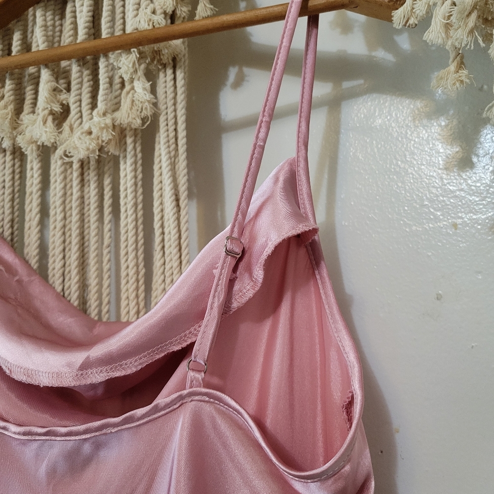 Bebe Pink Satin Cowl Neck Slip Dress - Picture 5 of 8